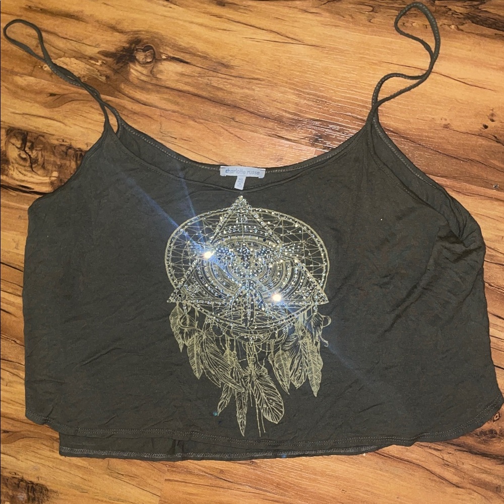 Charlotte Russe Olive Green Dreamcatcher Rhinestone Crop Cami